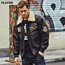 Load image into Gallery viewer, FLAVOR New Men's Real Leather Bomber Jacket with Removable Fur Collar Genuine Leather Pigskin Jackets Winter Warm Coat Men