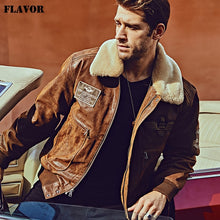 Load image into Gallery viewer, FLAVOR New Men's Real Leather Bomber Jacket with Removable Fur Collar Genuine Leather Pigskin Jackets Winter Warm Coat Men