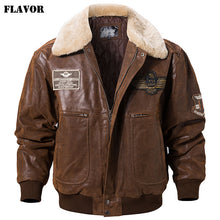 Load image into Gallery viewer, FLAVOR New Men's Real Leather Bomber Jacket with Removable Fur Collar Genuine Leather Pigskin Jackets Winter Warm Coat Men